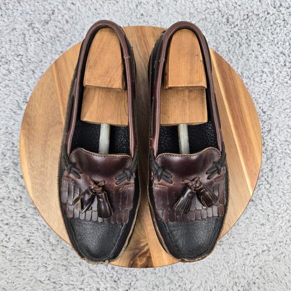 Sperry Mens 10M Top Sider Kiltie Tasseled Two Tone Brown Black Leather Boat Shoe - Picture 5 of 12